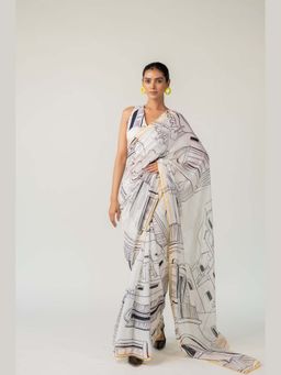 Silai Studio - Mediterranean Ivory Citylines Saree