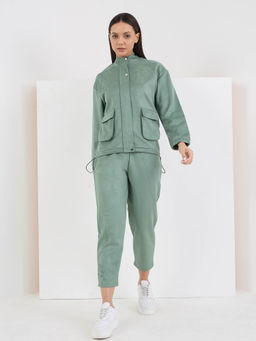 Sweet Dreams - Women Solid Tracksuit Green (Set of 2)