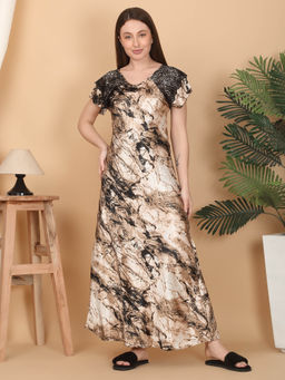 Sweet Dreams - Women Printed Night Dress Beige