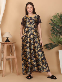 Sweet Dreams - Women Printed Night Dress Black