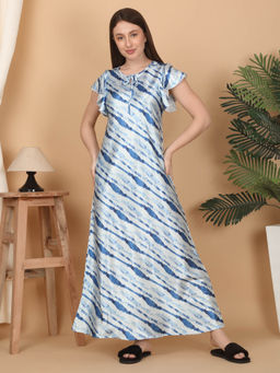 Sweet Dreams - Women Printed Night Dress Blue