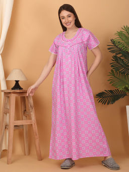 Sweet Dreams - Women Printed Night Dress Pink