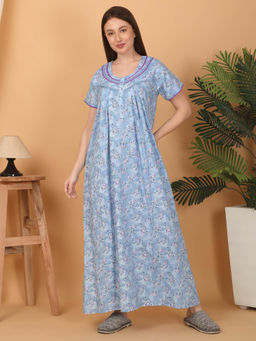 Sweet Dreams - Women Printed Night Dress Blue