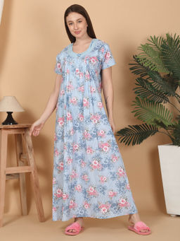 Sweet Dreams - Women Printed Night Dress Blue