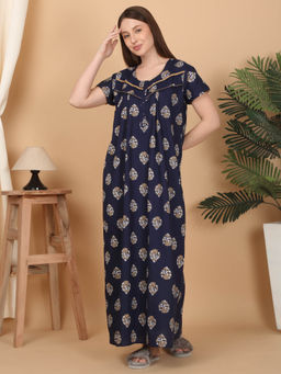 Sweet Dreams - Women Printed Night Dress Navy Blue