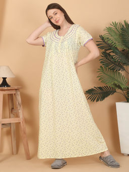 Sweet Dreams - Women Printed Night Dress Yellow