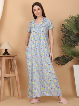 Sweet Dreams - Women Printed Night Dress Blue