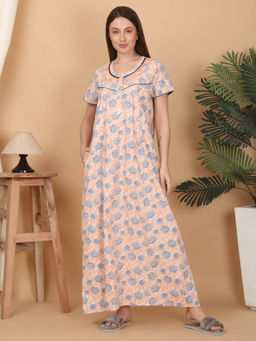 Sweet Dreams - Women Printed Feeding Night Dress Peach