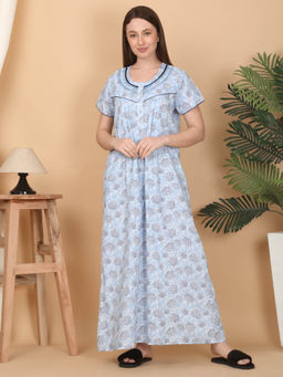 Sweet Dreams - Women Printed Feeding Night Dress Blue