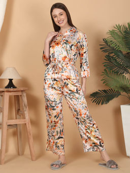 Sweet Dreams - Women Printed 3/4 Sleeve Co-Ord With Belt Multi-Color (Set of 2)