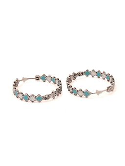 Voylla - Fashion Trendy Hoops Geometric Silver Plated Brass Earrings with Blue Stone