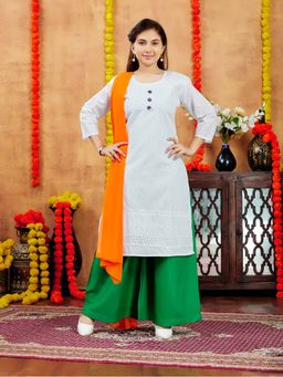 Aarika - Girls White Embroidery Cotton Kurta