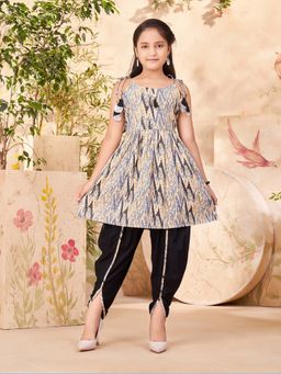 Aarika - Girls Grey Printed Cotton Kurti with Dhoti