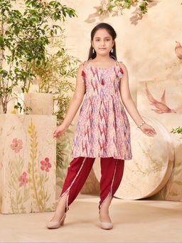 Aarika - Girls Maroon Printed Cotton Kurti with Dhoti
