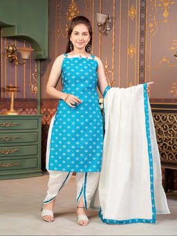Aarika - Ethnic Wear Blue Colour Printed Silk Dhoti Kurta Set