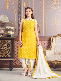 Aarika - Ethnic Wear Yellow-Cream Colour Printed Silk Dhoti Kurta Set