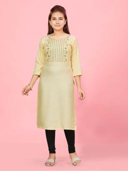 Aarika - Girls Yellow Embroidered Cotton Blend Kurta with Leggings