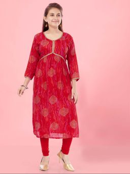 Aarika - Girls Red Cotton Printed Kurta with Leggings