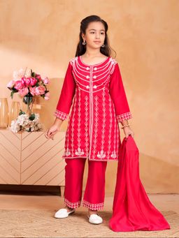 Aarika - Girls Pink Emboidery Kurta with Pant & Dupatta