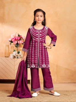 Aarika - Girls Purple Emboidery Kurta with Pant & Dupatta