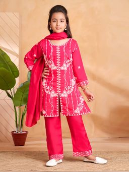 Aarika - Girls Pink Thread Embroidery Kurta with Pant & Dupatta
