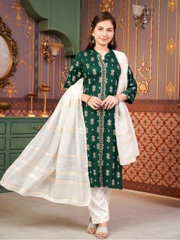 Aarika - Girls Green Printed Rayon Kurta with Pant & Dupatta