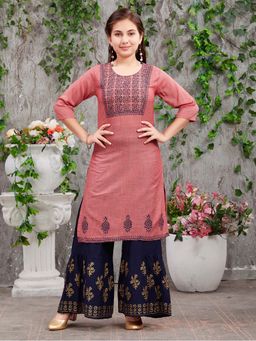 Aarika - Girls Peach Embroidered Cotton Kurta