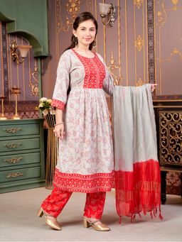 Aarika - Girls Grey Ethnic Wear Foil Print Rayon Kurta