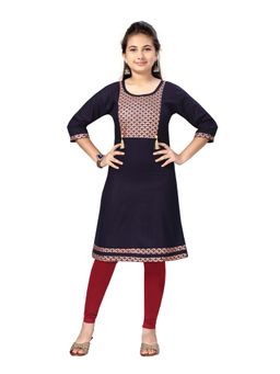 Aarika - Girls Navy Blue Printed Kurta