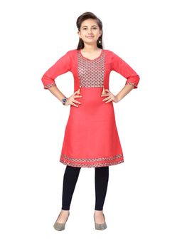 Aarika - Girls Peach Printed Kurta