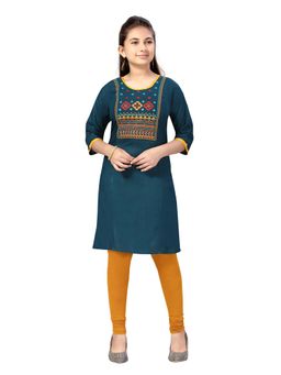 Aarika - Girls Teal Embroidered Kurta