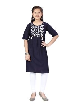 Aarika - Girls Navy Blue Embroidered Kurta