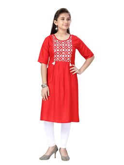 Aarika - Girls Red Embroidered Kurta