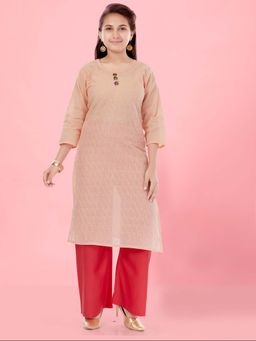 Aarika - Girls Peach Cotton Embroidery Kurta
