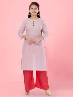 Aarika - Girls Pink Cotton Embroidery Kurta