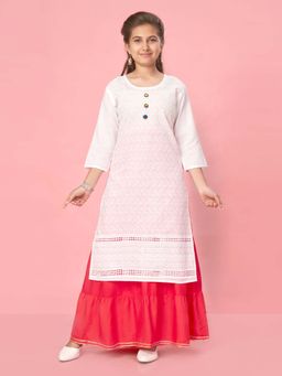 Aarika - Girls White Cotton Embroidery Kurta