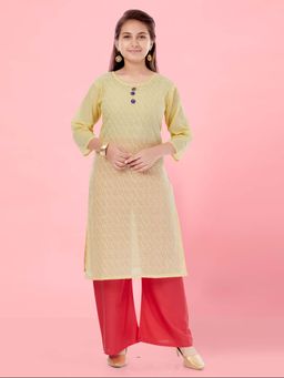 Aarika - Girls Yellow Cotton Embroidery Kurta