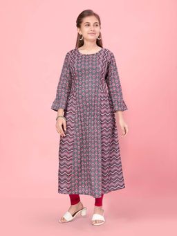 Aarika - Girls Grey Printed Kurta