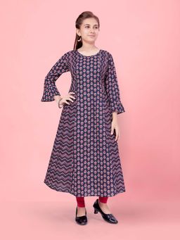 Aarika - Girls Navy Blue Printed Kurta