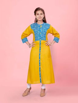 Aarika - Girls Yellow Cotton Printed Kurta