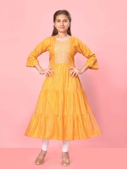 Aarika - Girls Yellow Cotton Bandhani Printed Kurta
