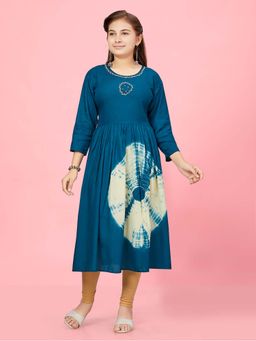 Aarika - Girls Blue Tie-Dye Cotton Kurta