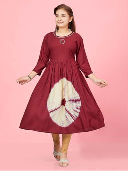 Aarika - Girls Maroon Tie-Dye Cotton Kurta