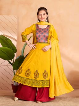 Aarika - Girls Yellow Ethnic Wear Abstract Print Anarkali Kurta