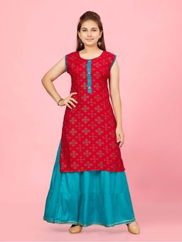 Aarika - Girls Red Rayon Printed Kurta