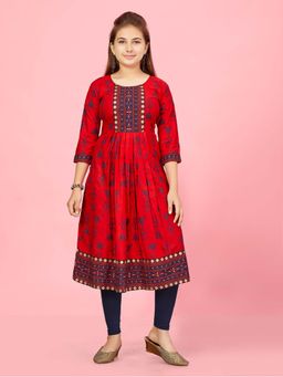 Aarika - Girls Red Cotton Anarkali Kurta