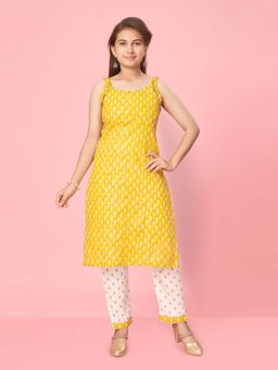 Aarika - Girls Yellow Printed Cotton Kurta
