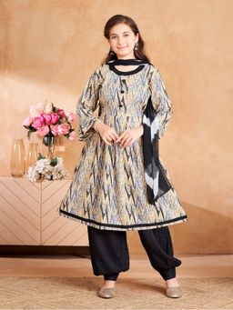 Aarika - Girls Grey Ethnic Wear Abstract Print Anarkali Kurta