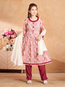 Aarika - Girls Maroon Ethnic Wear Abstract Print Anarkali Kurta