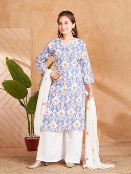 Aarika - Girls Blue Ethnic Abstract Print Kurta